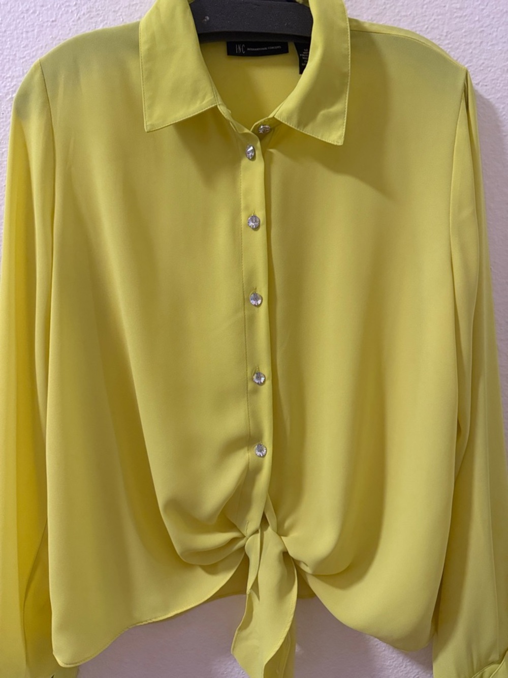 INC International Concepts Lemon Yellow Tie-Front Button Shirt